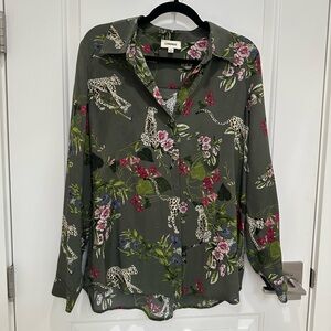 L'AGENCE Green Floral Leopard Print Blouse